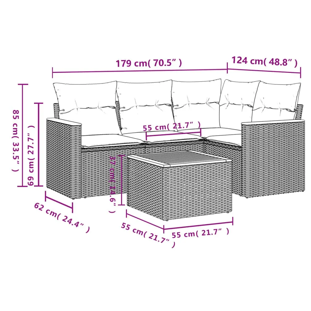 Garden Sofa Set PE Rattan 5 Piece Modular Outdoor Furniture Beige