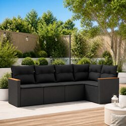 5-Piece Outdoor Sofa Set with Cushions in Black