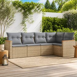 5-Piece Garden Sofa Set with Beige Cushions for Patio