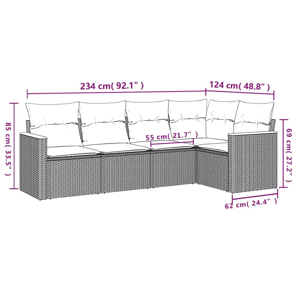 Garden Sofa Set PE Rattan 5 Piece Modular Outdoor Furniture Beige Cushions
