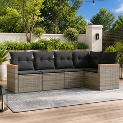 5-Piece Grey Poly Rattan Garden Sofa Set for Outdoors