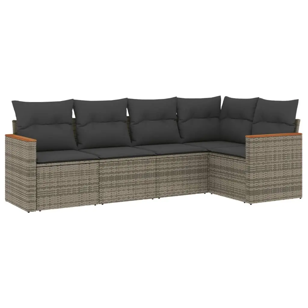 5-Piece Grey Poly Rattan Garden Sofa Set for Outdoors