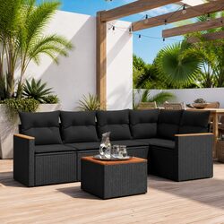 Black 6 Piece Outdoor Garden Sofa Set with Cushions