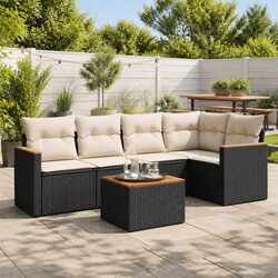 6-Piece Black Poly Rattan Garden Sofa Set