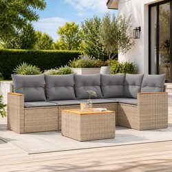 Beige Garden Sofa Set - 6 Piece Outdoor Lounge Furniture