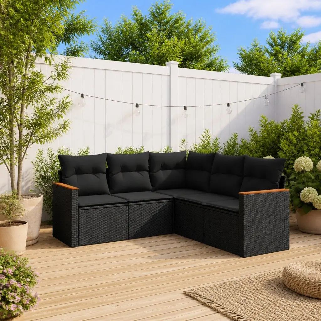 Garden Sofa Set PE Rattan 5 Piece Modular Outdoor Furniture with Cushions Black
