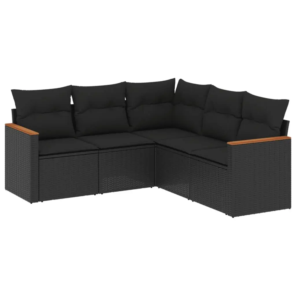 Garden Sofa Set PE Rattan 5 Piece Modular Outdoor Furniture with Cushions Black