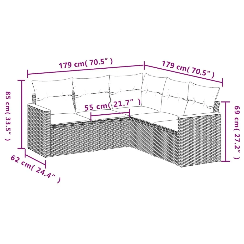 Garden Sofa Set PE Rattan 5 Piece Modular Outdoor Furniture with Cushions Black