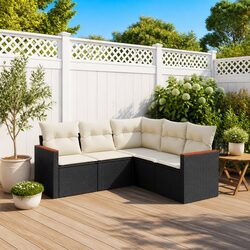 Durable 5 Piece Black Garden Sofa Set with Cushions