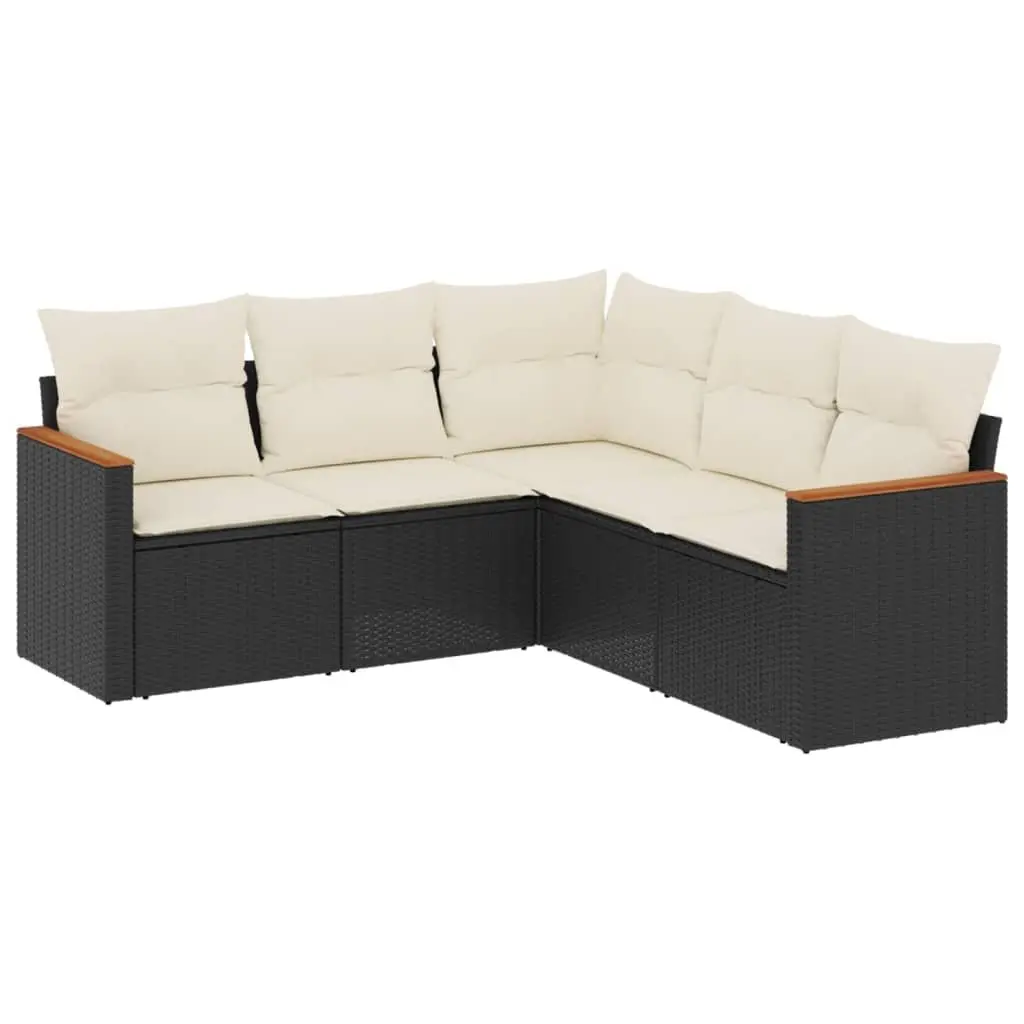 5 Piece Garden Sofa Set PE Rattan Powder-coated Steel Black Outdoor Furniture