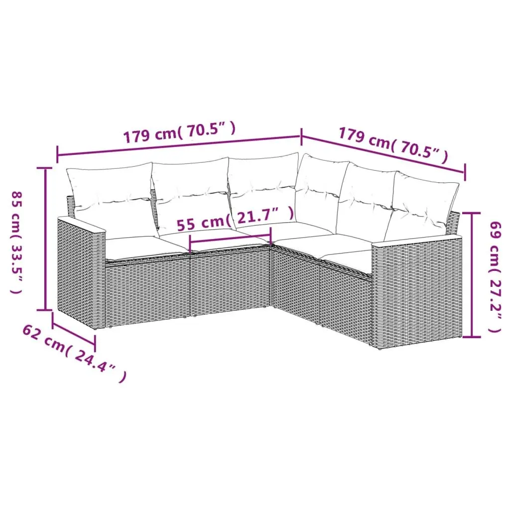 5 Piece Garden Sofa Set PE Rattan Powder-coated Steel Black Outdoor Furniture