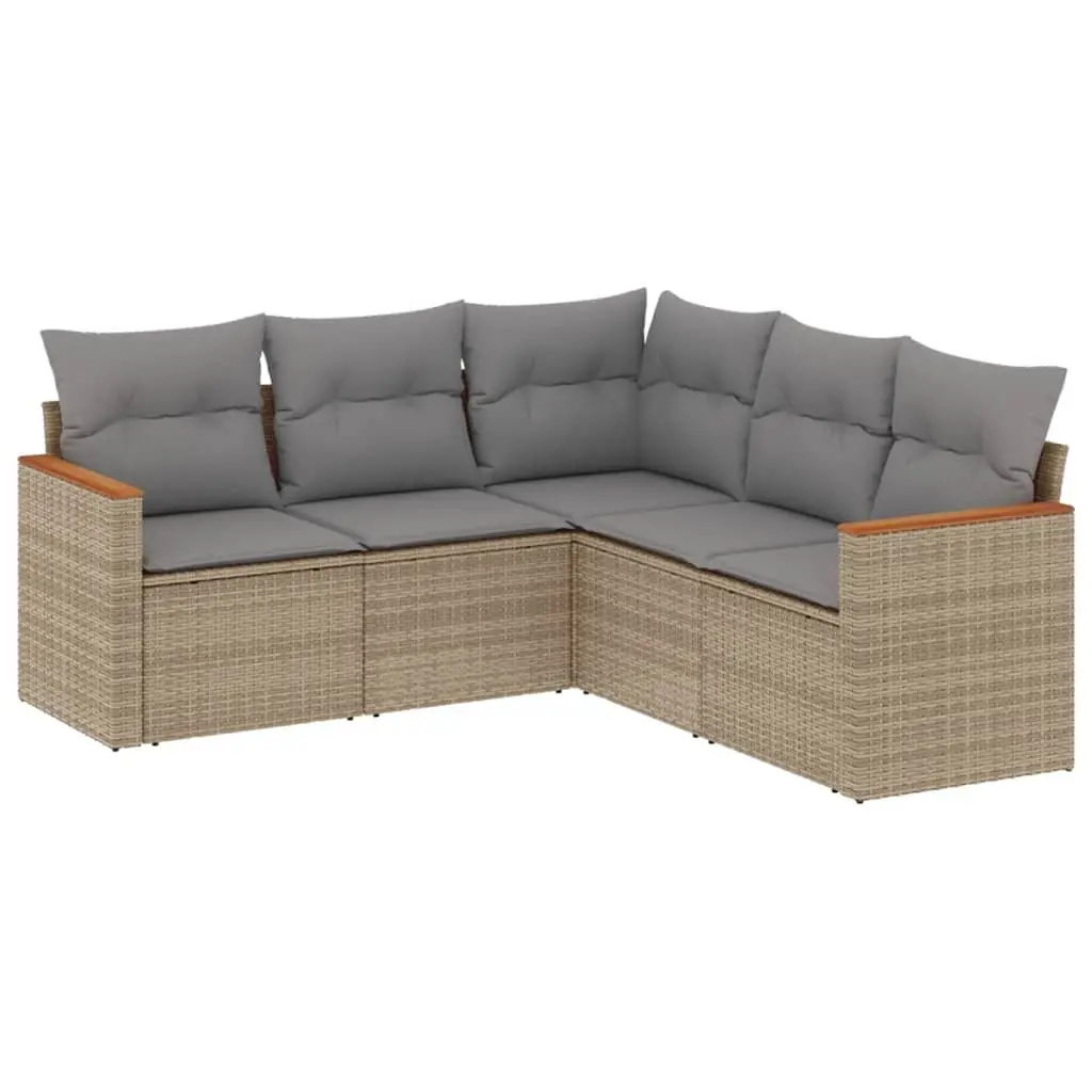 Garden Sofa Set PE Rattan 5 Piece Modular Outdoor Furniture Beige