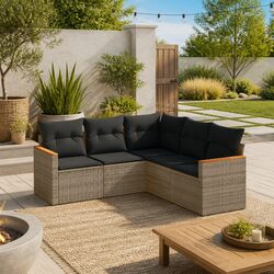 Durable 5-Piece Grey Outdoor Sofa Set with Cushions