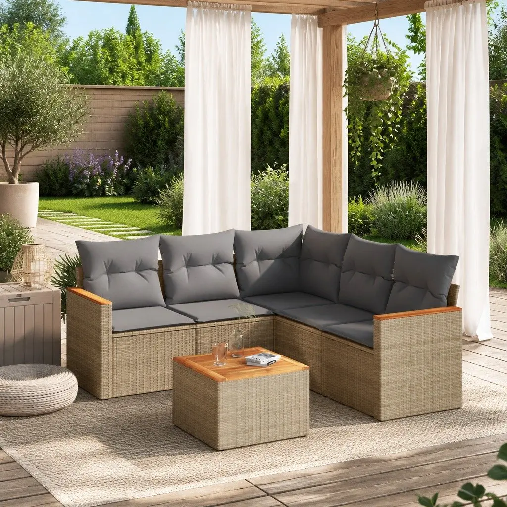 Beige 6 Piece Outdoor Sofa Set with Durable Build
