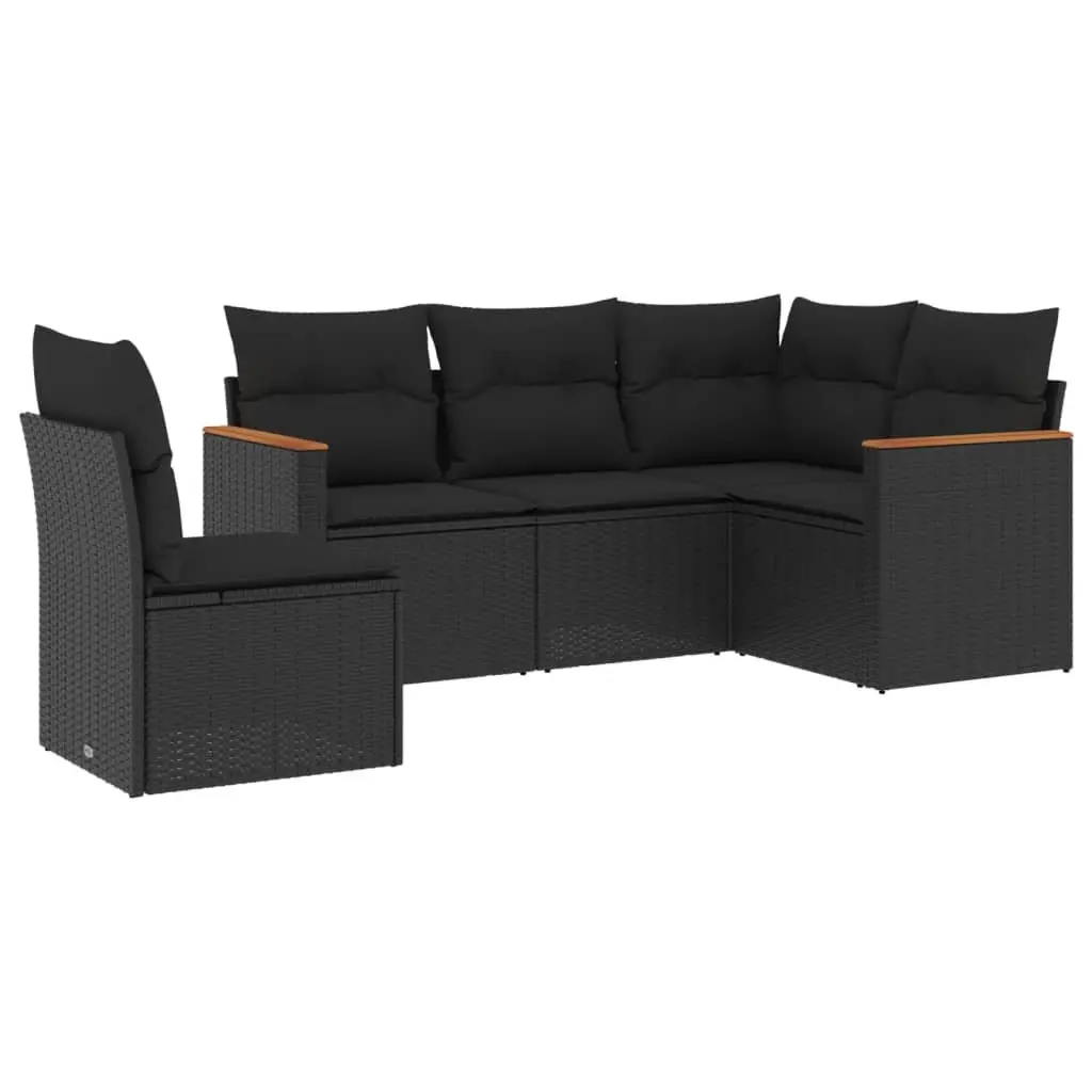 5 Piece Garden Sofa Set PE Rattan Modular Black Outdoor Furniture
