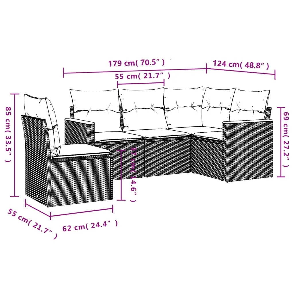 5 Piece Garden Sofa Set PE Rattan Modular Black Outdoor Furniture