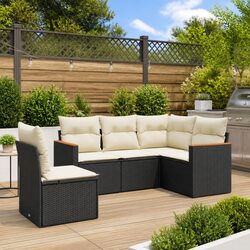 Durable 5 Piece Black Poly Rattan Garden Sofa Set