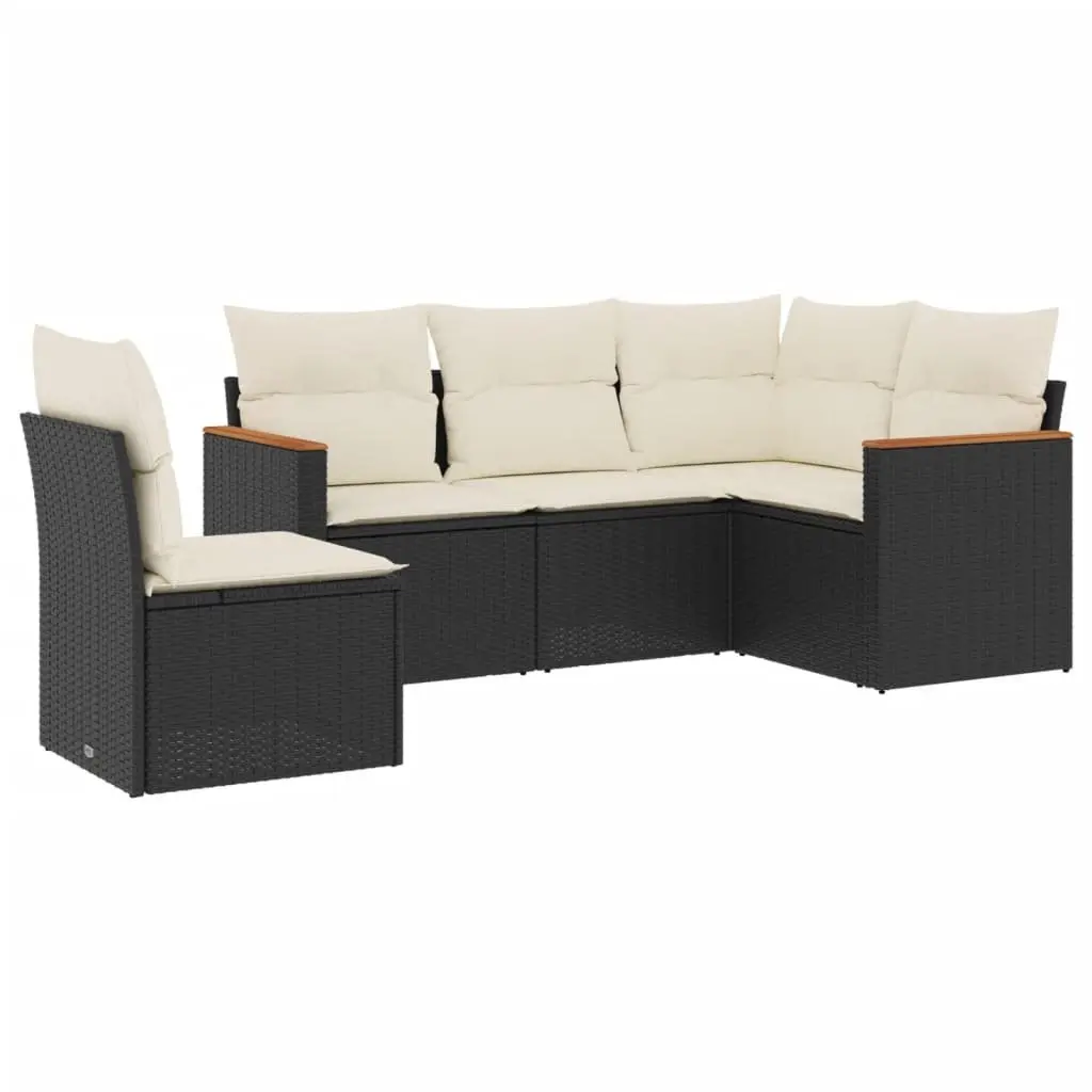 Garden Sofa Set PE Rattan 5 Piece Black Modular Outdoor Furniture