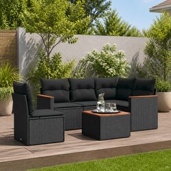 6-Piece Modular Black Rattan Garden Sofa Set