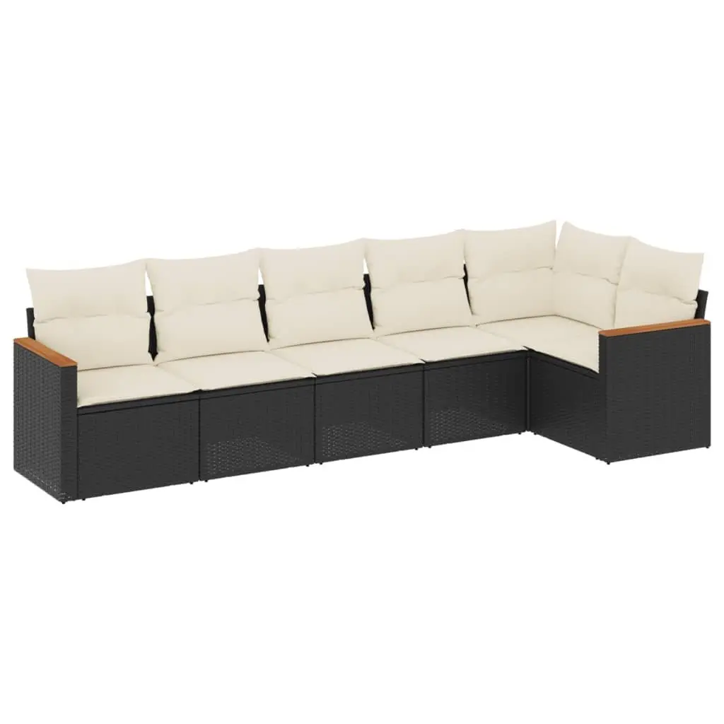 Garden Sofa Set PE Rattan Powder-coated Steel Modular 6 Piece Black