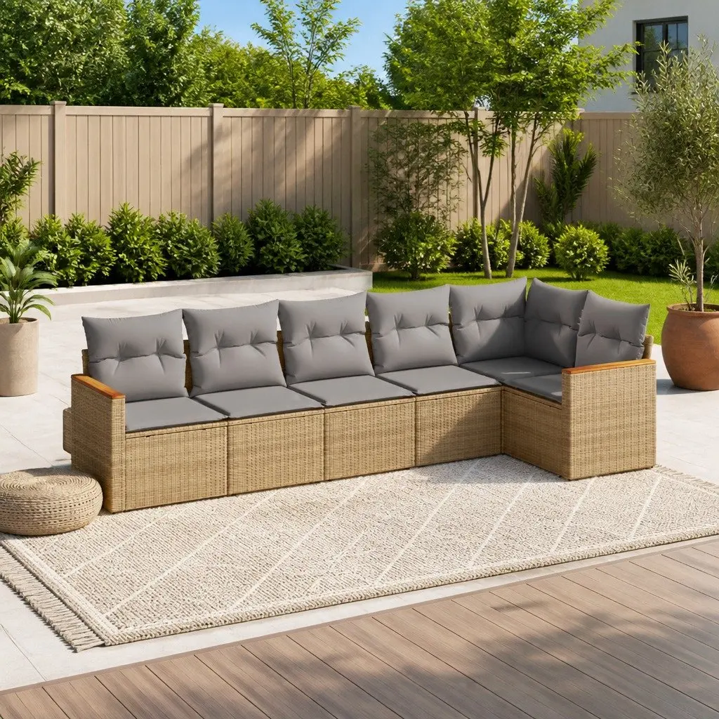 Garden Sofa Set PE Rattan 6 Piece Outdoor Furniture Patio Seating Beige
