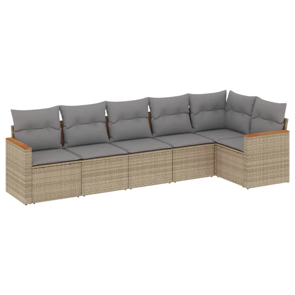 Garden Sofa Set PE Rattan 6 Piece Outdoor Furniture Patio Seating Beige