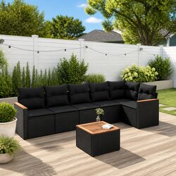 High-Quality 7 Piece Modular Garden Sofa Set in Black