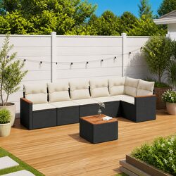 Sturdy 7 Piece Outdoor Sofa Set with Cushions - Black