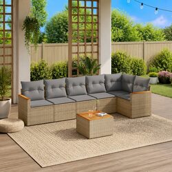 Durable 7 Piece Garden Sofa Set with Cushions - Beige