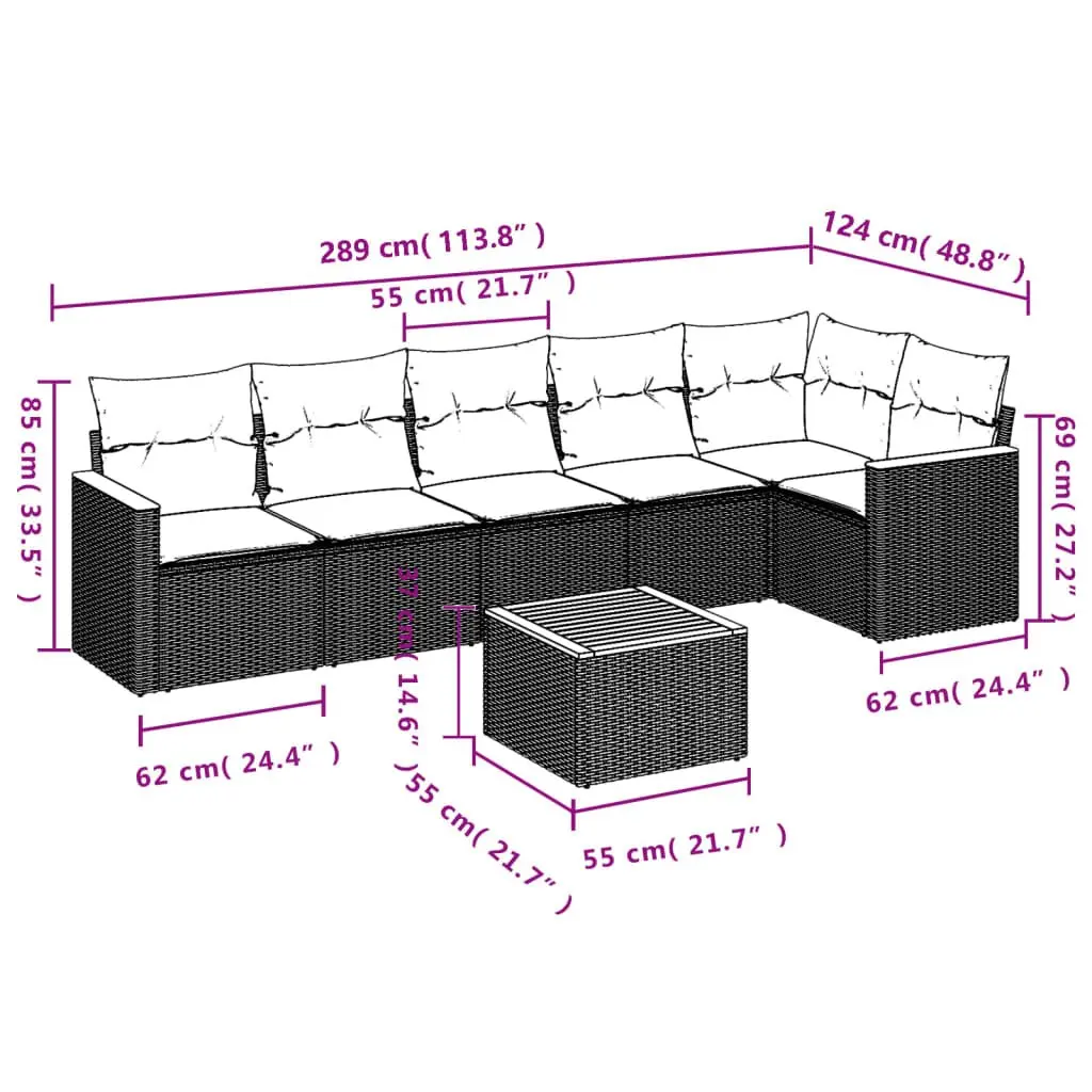 7 Piece Garden Sofa Set PE Rattan Beige Modular Outdoor Patio Furniture with Cushions