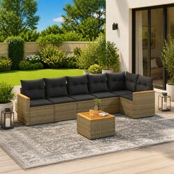 7 Piece Grey Garden Sofa Set with Cushions for Outdoor Use