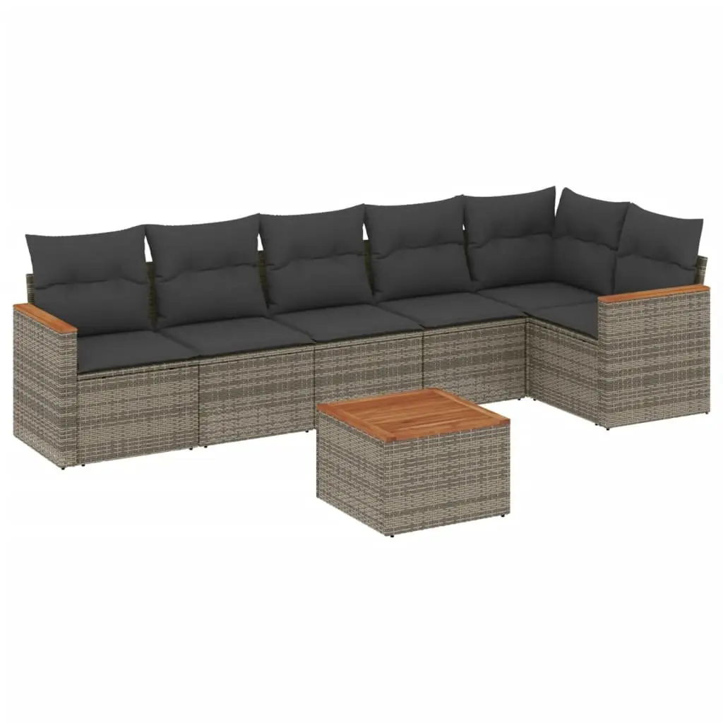 7 Piece Garden Sofa Set Poly Rattan Grey with Cushions