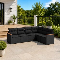 Modular Black Garden Sofa Set: 6-Piece Outdoor Lounge