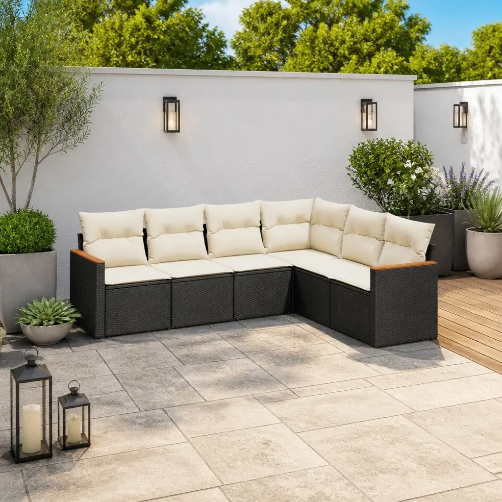 Garden Sofa Set PE Rattan 6 Piece Outdoor Furniture Patio Sectional Modular Black