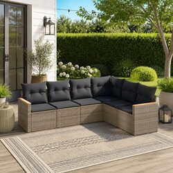 Grey Modular 6-Piece Garden Sofa Set for Outdoor Comfort
