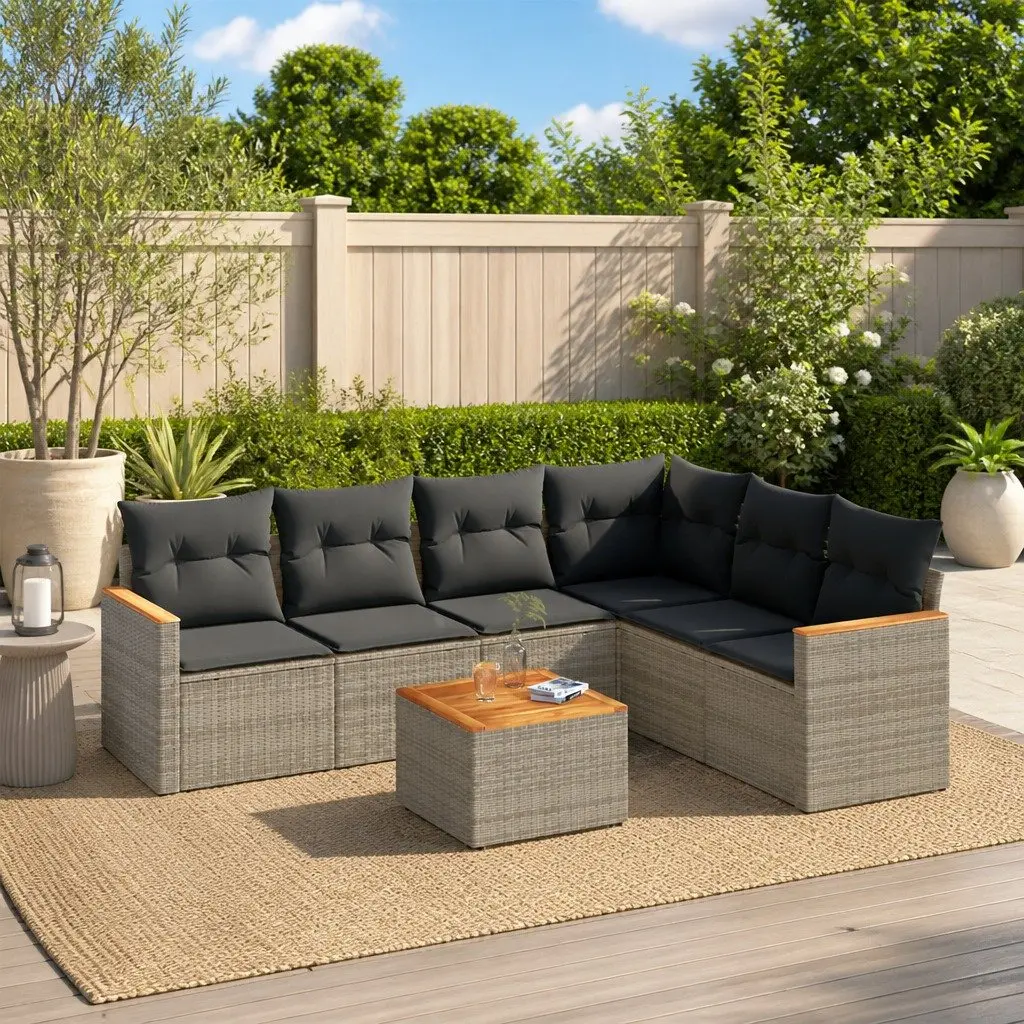 Garden Sofa Set Poly Rattan 7 Piece Outdoor Furniture Grey