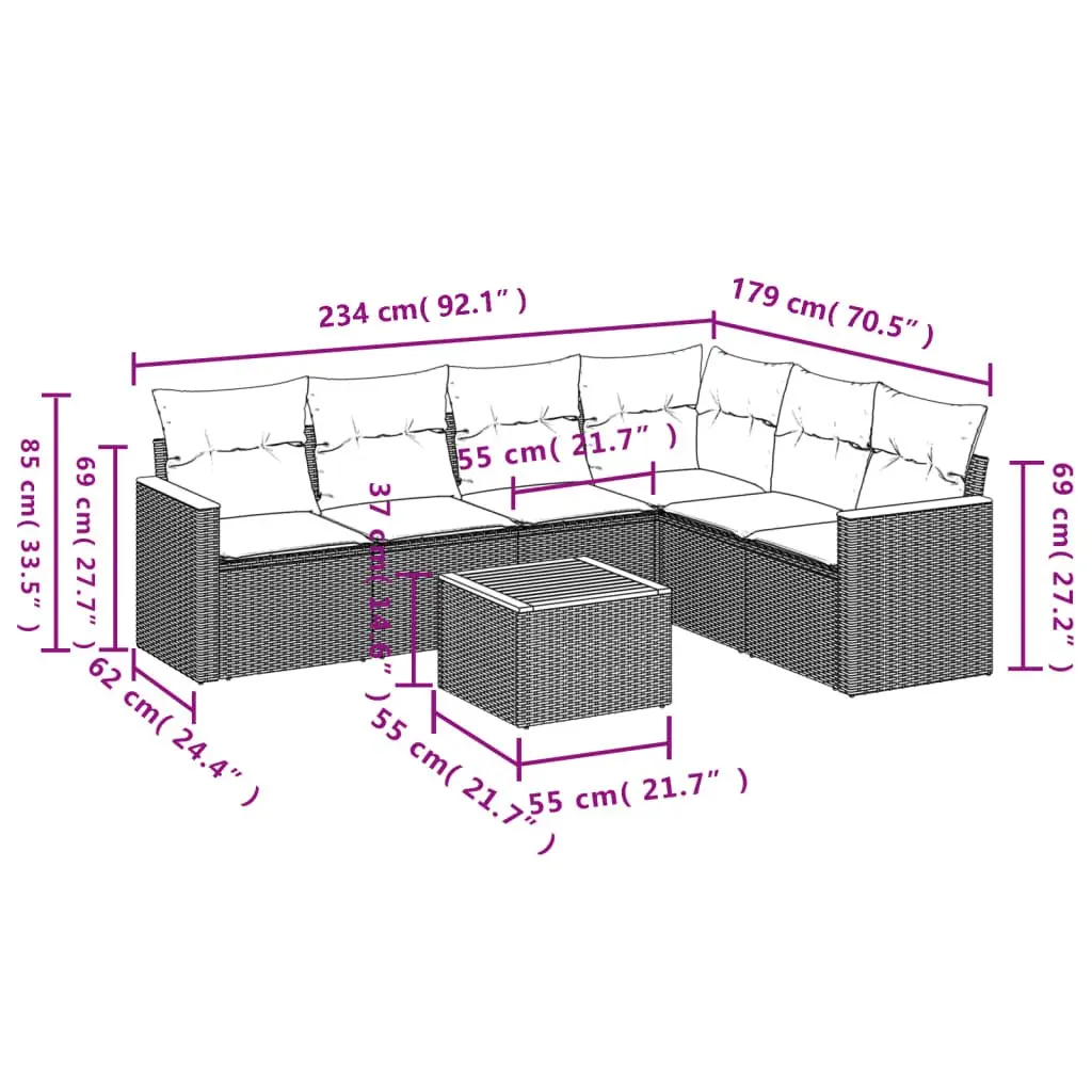 Garden Sofa Set Poly Rattan 7 Piece Outdoor Furniture Grey