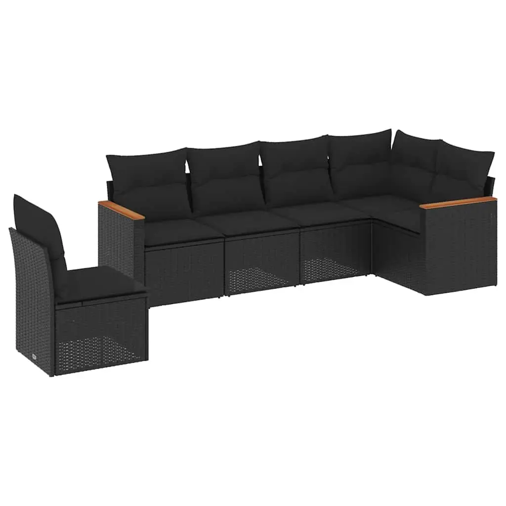 Garden Sofa Set PE Rattan 6 Piece Outdoor Patio Furniture Black