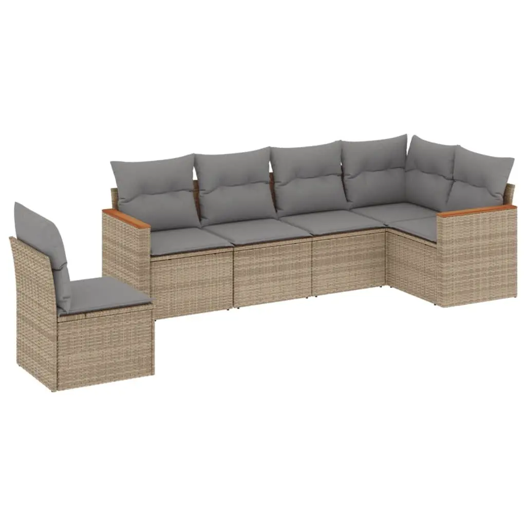 6-Piece Garden Sofa Set with Beige Cushions