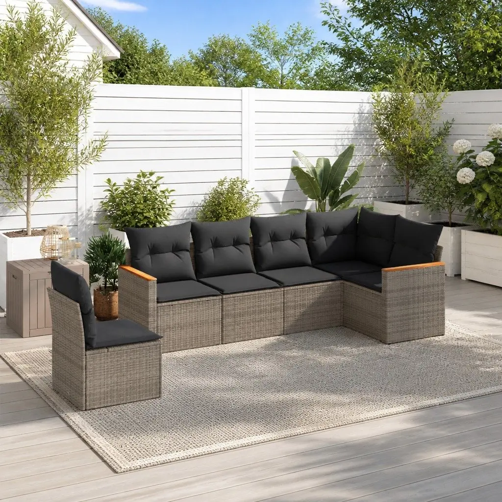 Modular 6-Piece Grey Rattan Garden Sofa Set