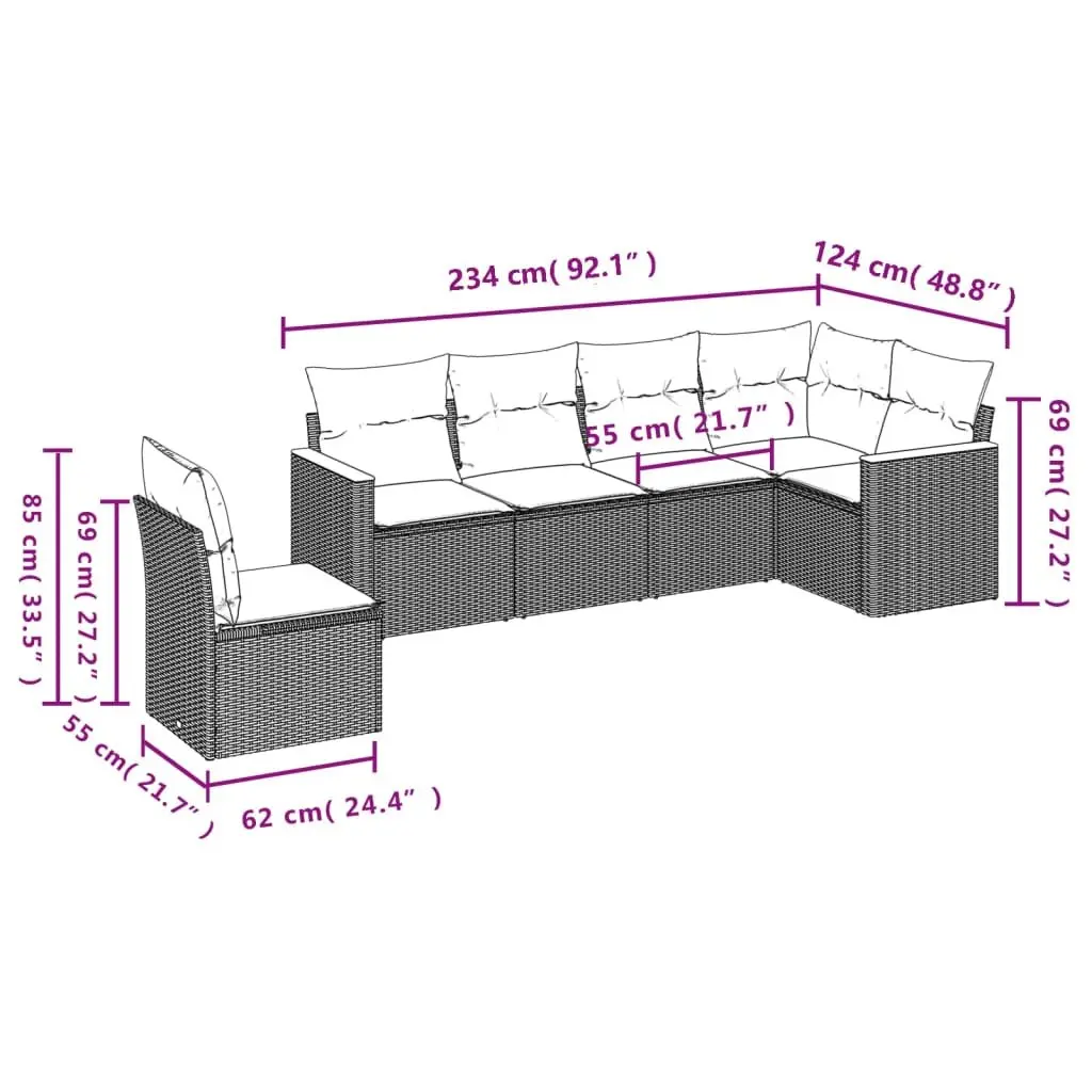 Modular 6-Piece Grey Rattan Garden Sofa Set