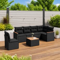 Black Poly Rattan 7 Piece Garden Sofa Set with Cushions