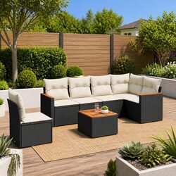 7-Piece Black Modular Outdoor Sofa Set with Cushions