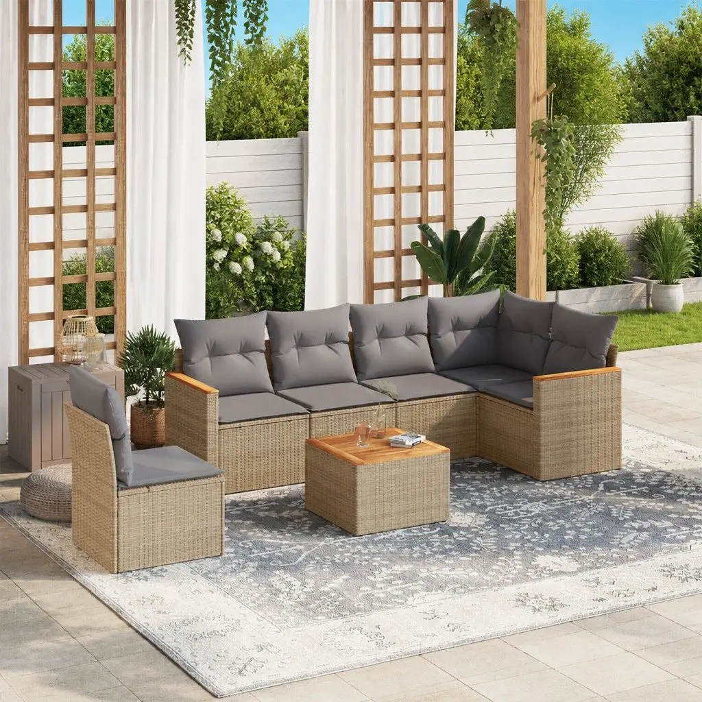 Beige Rattan 7 Piece Modular Garden Sofa Set