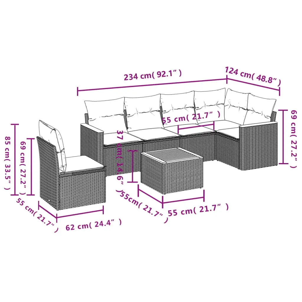 Beige Rattan 7 Piece Modular Garden Sofa Set