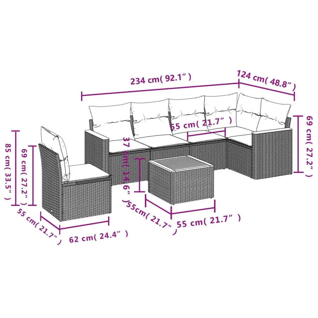7 Piece Modular Garden Sofa Set in Grey Poly Rattan