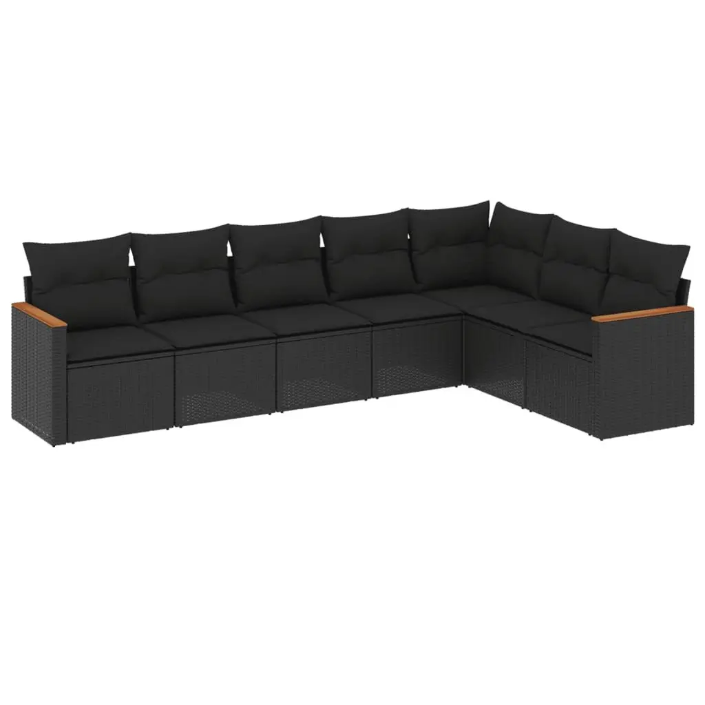 7-Piece Black Garden Sofa Set with Cushions
