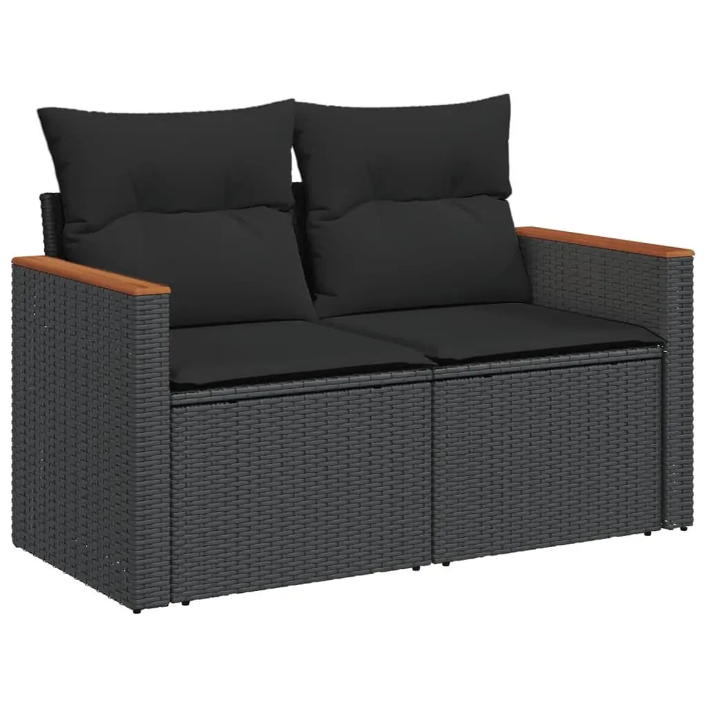 7-Piece Black Garden Sofa Set with Cushions