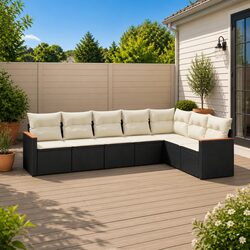 Durable 7 Piece Modular Black Rattan Sofa Set