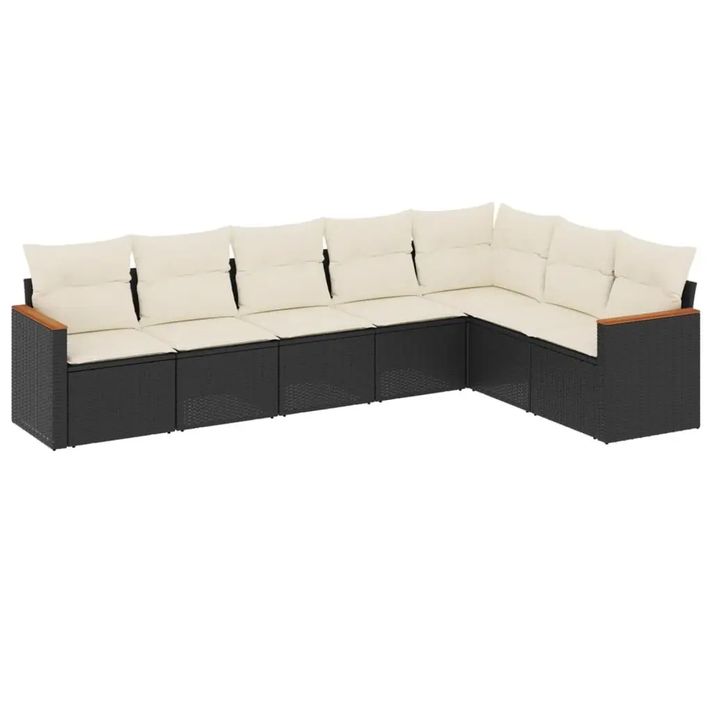 Outdoor Garden Sofa Set PE Rattan 7 Piece Black